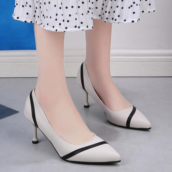 

dress shoes black beige high heels women office lady pointed toe stiletto summer mixed colors pu leather shallow pumps 7 cm