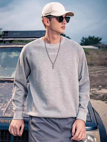 

men slogan graphic raglan sleeve pullover e5ds#, Black
