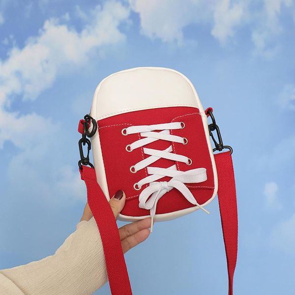 

creative personality canvas shoulder phone bag fashion trend shoelace ins girl messenger waist bags