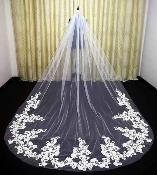 

bridal veils voile mariage 3m wedding veil with comb lace edge cathedral white ivory velos de novia 2021 largos, Black