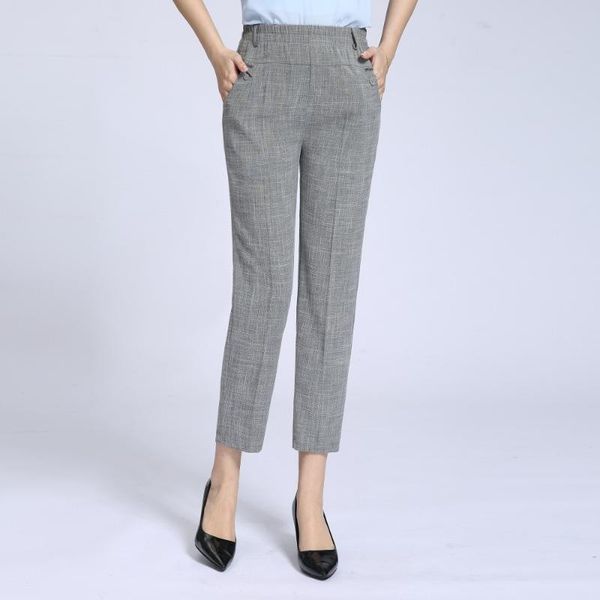 

women's pants & capris 2021 summer casual fashion cotton linen elastic waist straight plus size 5xl, Black;white