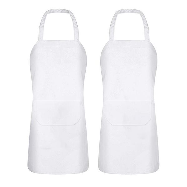 

aprons 2pcs home kitchen adjustable neck strap solid with 2 pockets polyester chef large baker bartender barista bbq work bib apron