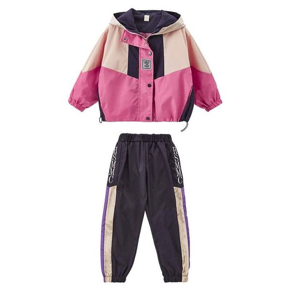 

clothing sets children's sports suit for girls hooded outwears long sleeve patchwork coat pants set casual teens tracksuit 4-13 years, White