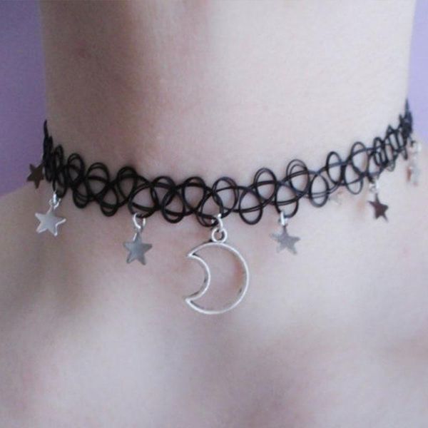 

chokers moon and stars necklace - tattoo choker grunge, Golden;silver