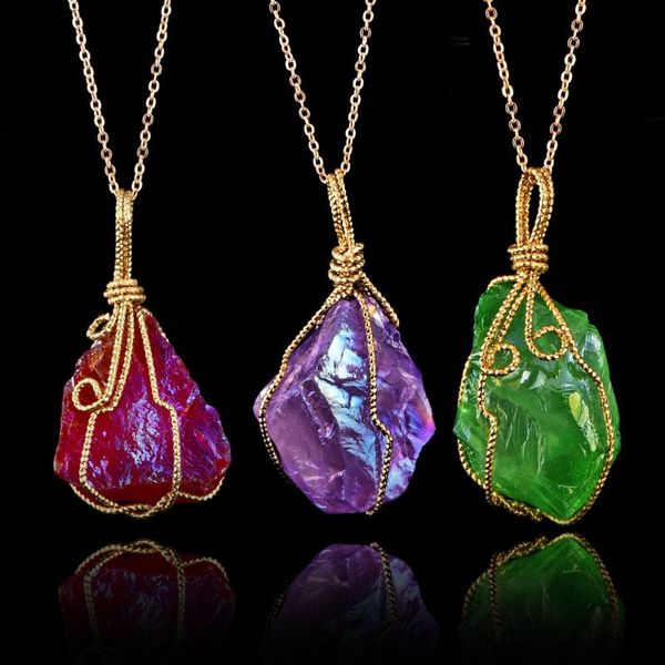 

pendant necklaces irregular natural stone crystal quartz necklaces&pendants for women men wire wrapped colorful gem reiki chakra jewelry, Silver