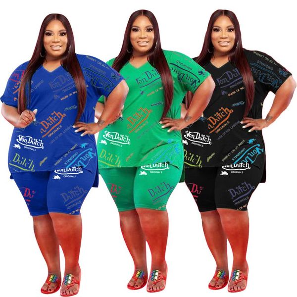 

plus size tracksuits summer large casual letter short sleeve suit, Black