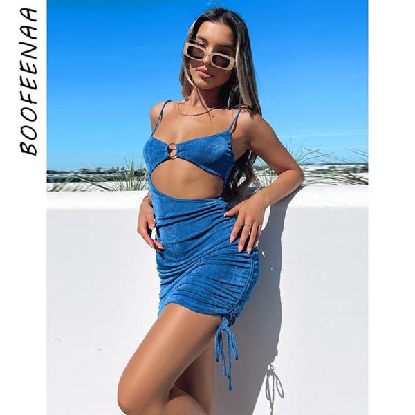 

casual dresses boofeenaa summer bodycon for women 2021 vacation outfits clubwear o ring cut out spaghetti strap mini dress c76bh21, Black;gray
