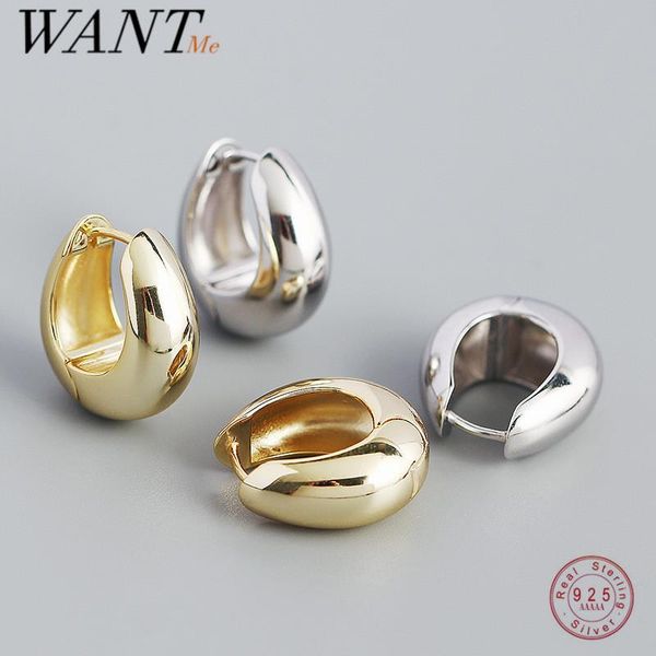 

hoop & huggie wantme european silver earrings for women 925 sterling punk minimalism big circle ear buckle ins huggies jewelry, Golden;silver