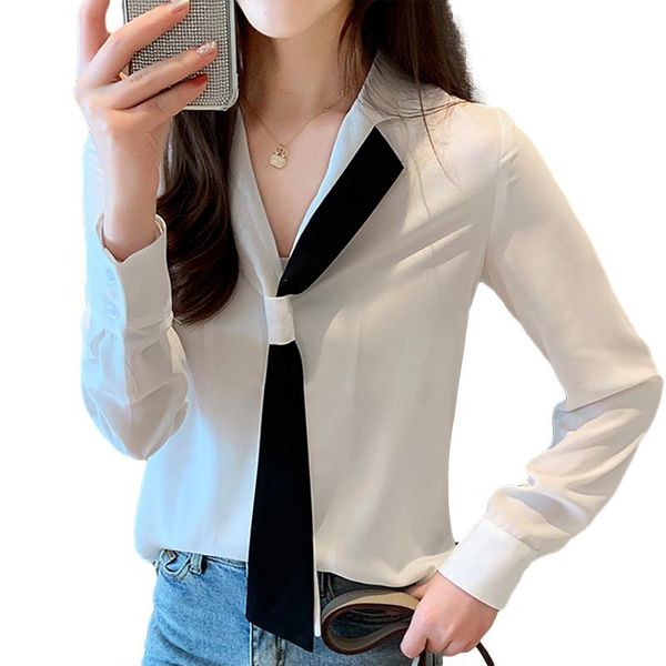 

women's blouses & shirts wholesale 2021 spring summer autumn fashion casual chiffon women shirt woman female ol long sleeve vy1292, White