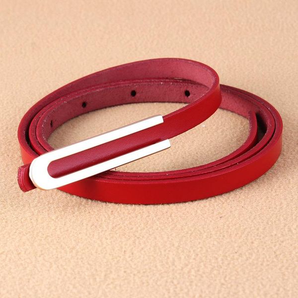 

belts 2021 design black red white brown skinny thin genuine leather belt waist female gold buckle for women dress, Black;brown