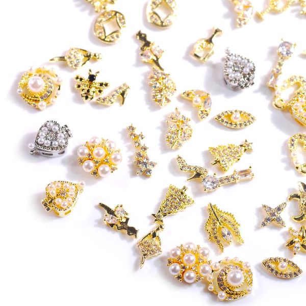 

nail art decorations alloy zircon jewelry rhinestones light luxury diamond crystal manicure diy application accessories 1 pcs, Silver;gold