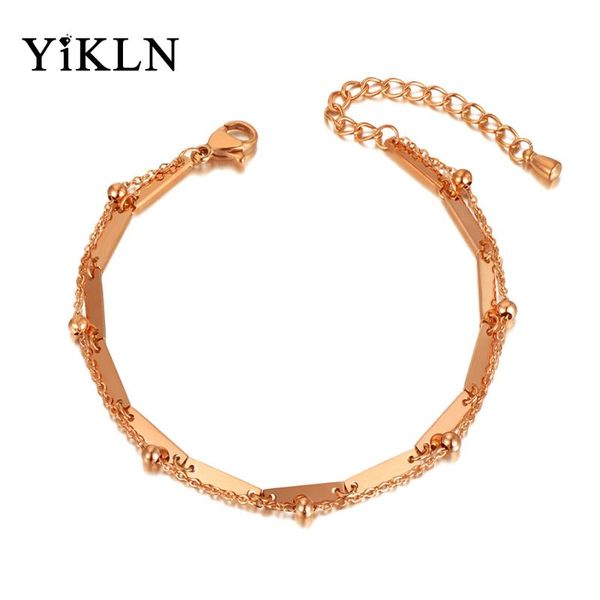

yikln hiphop/rock double layer stainless steel round beads charm bracelets for women bohemia rose gold chain bracelet yb20044 link,, Black