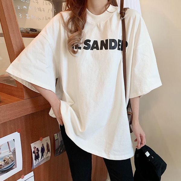 

women's t-shirt women fashionable fresh letter printing white loose short-sleeved mid-length men and couple