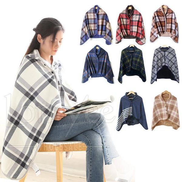 

blankets wearable blanket soft warm cozy fleece shawls flannel throw button closure grid stripe lattice shawl snuggle throwing for sofa