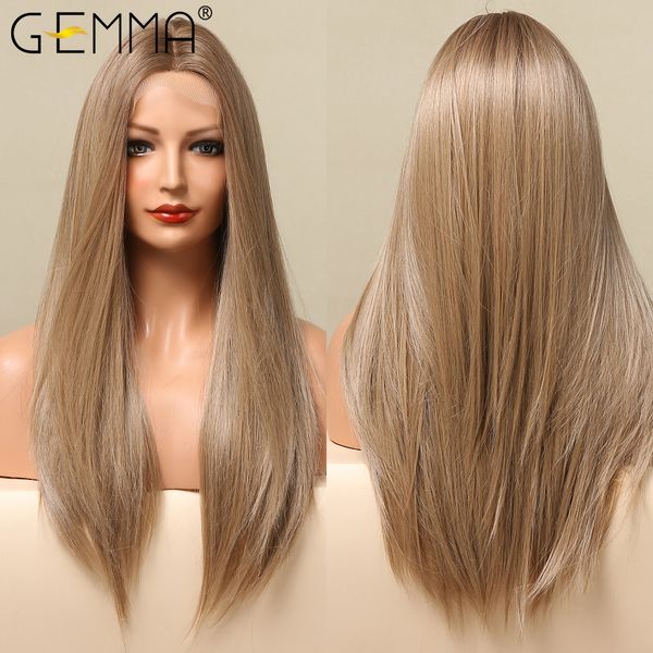 

long blonde straight lace front synthetic wigs for women natural daily cosplay middle part lace heat resistant wig, Black
