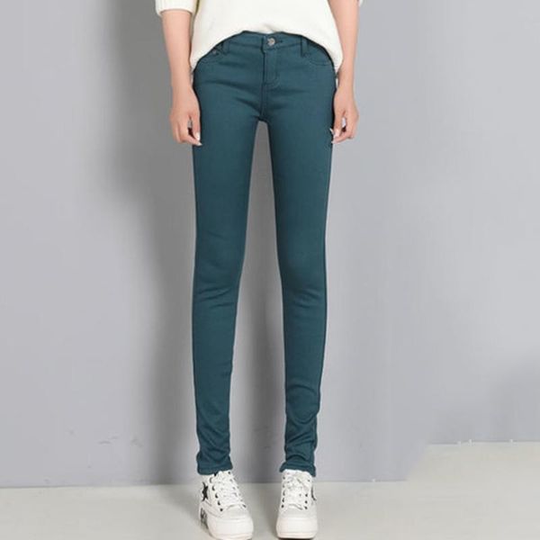 

women's jeans thick pencil pants women denim outer wear warm leggings candy color plus velvet trousers autumn winter, Blue