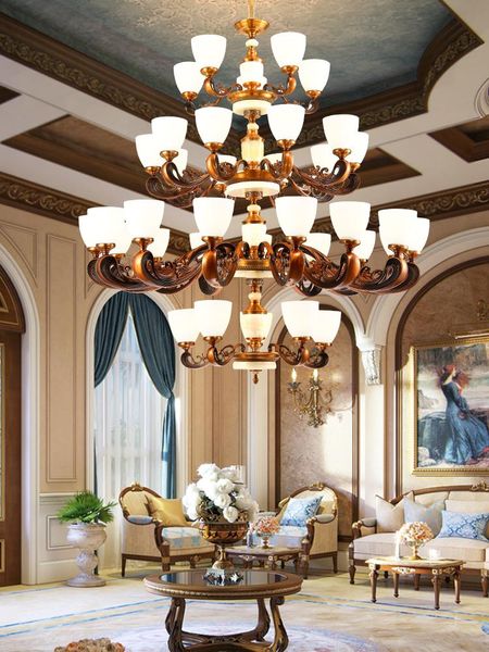 

european luxury led chandelier lighting zinc alloy compound building villa big hanging lamp jade living room el hall fixtures chandeliers
