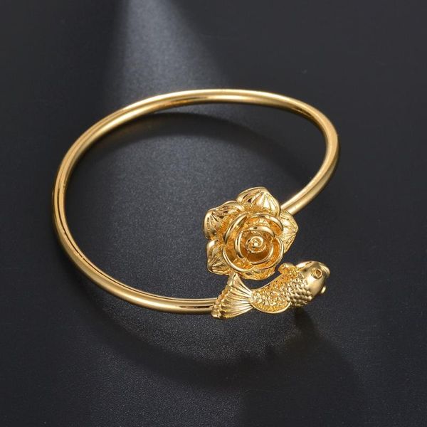

bangle animal open bracelet fashion women bracelets small fresh jewelry accessory with lotus-to-fish ring elegant bangles, Black