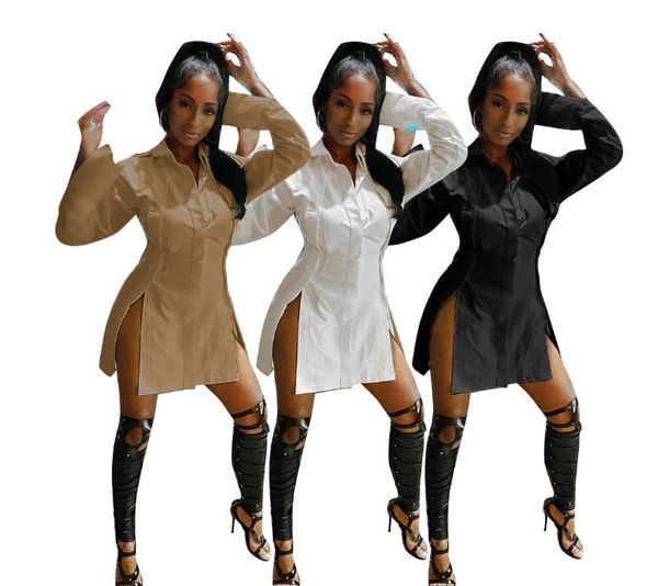 

women's european and american amazon dress stitching solid color irregular split shirt high waist dresses, Black;gray