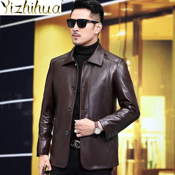 

men's leather & faux azazel genuine jacket men clothing sheepskin autumn coat male 5xl 6xl plus size clothes chaqueta cuero hombre lxr3, Black