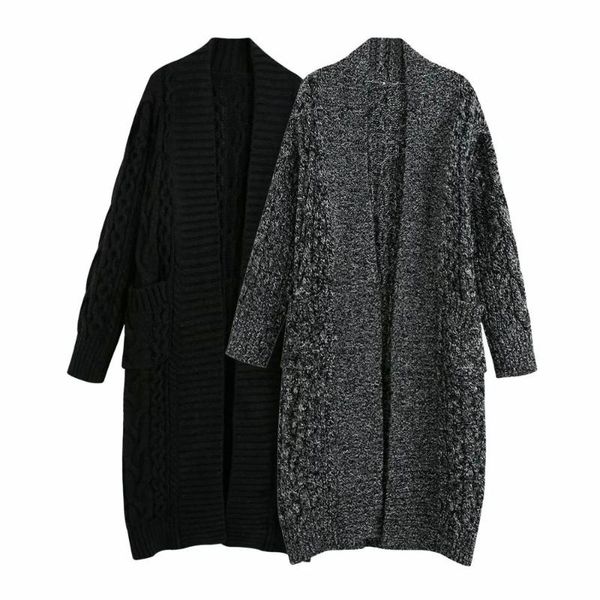 

women's wool & blends 2021 autumn winter women coat long twisted knit sleeves windbreaker outerwear trench parka female, Black