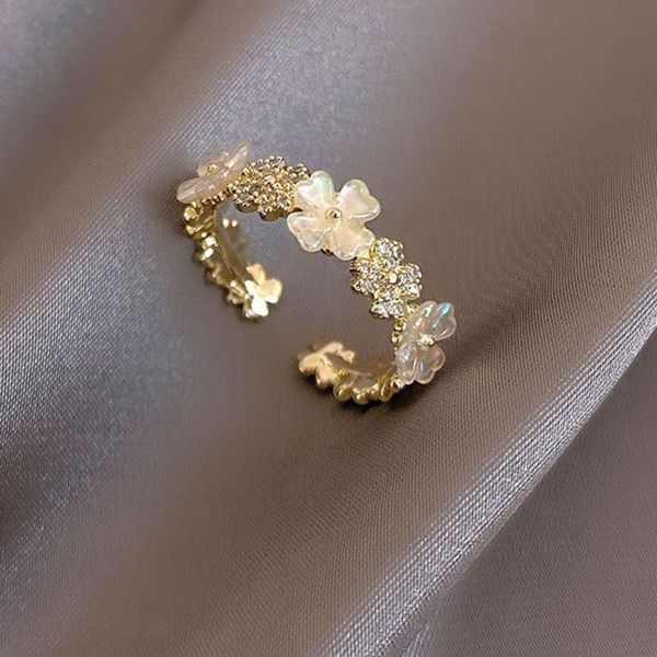 

wedding rings zircon flower ring light luxury niche fashion open exquisite temperament personality bracelet women, Slivery;golden