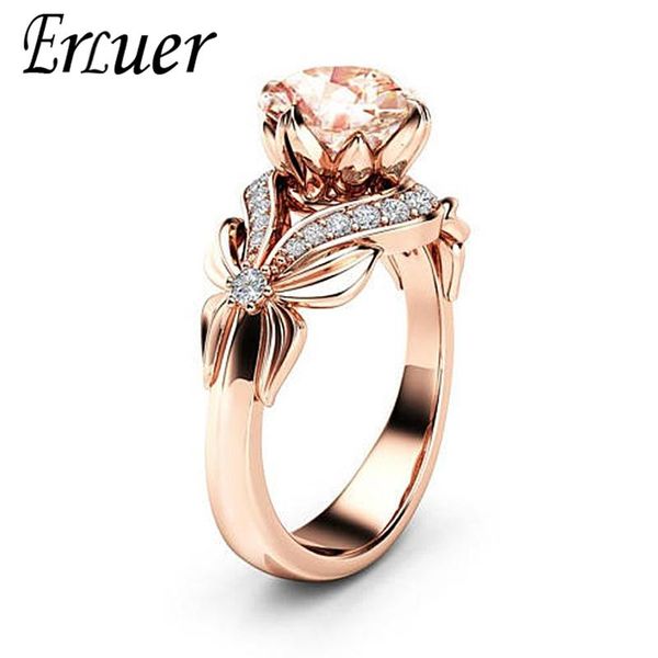 

wedding rings erler european vintage rose crystal cz for women fashion jewelry round finger butterfly ring birthday love gifts, Slivery;golden