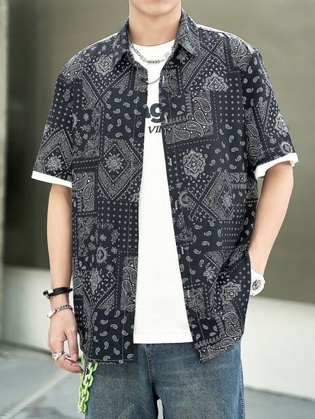 

men paisley print shirt p7c2#, White;black