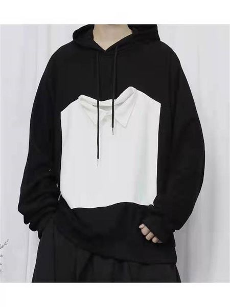 

men's hoodies & sweatshirts black and white splicing fake two design hooded casual loose large size hoodie