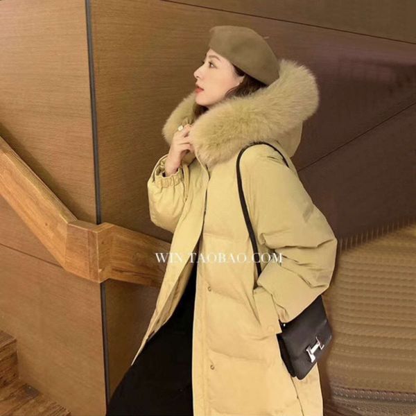 

xia shiwen knee length rich woman down jacket white duck fox large fur collar warm, Black