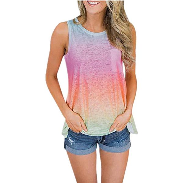 

donsignet women's t-shirt new summer round neck pullover solid color gradient color sleeveless t-shirt for women plus size, White