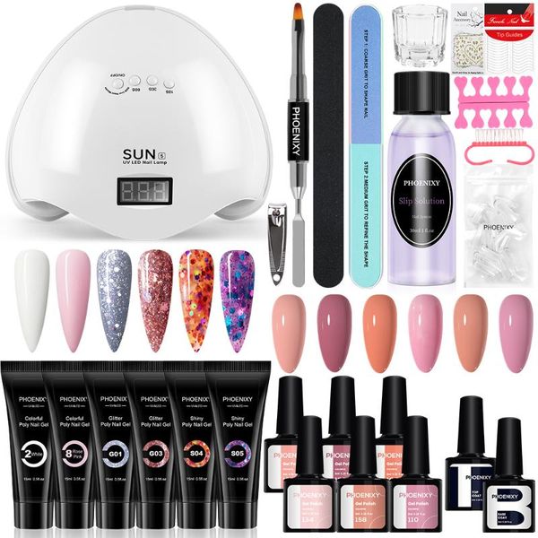 

phoenixy professional full uv gel manicure kit nail polish set with lamp semi permanent varnish extension art kits