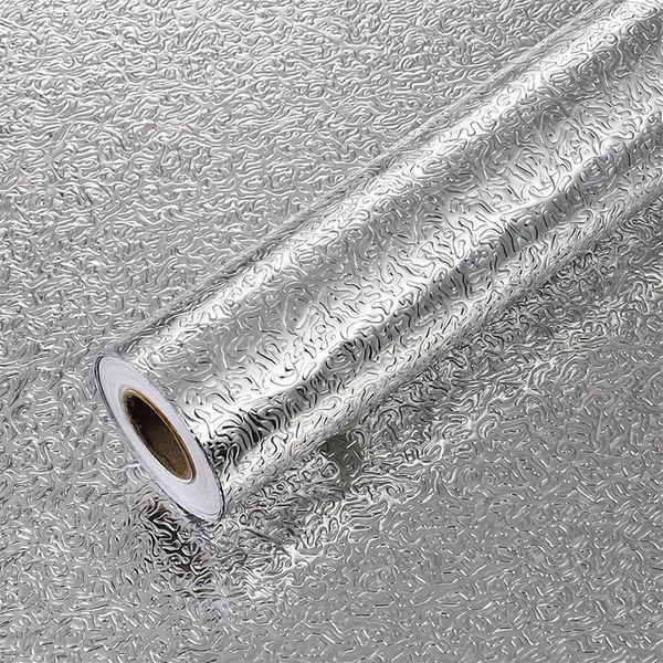 

wallpapers kitchen oil proof waterproof wallpaper adhesive fire prevention wall sticker aluminum foil paper cabinet silver mural