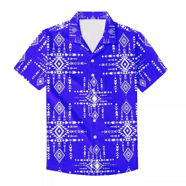 

men's casual shirts business men turn down collar short sleeve aztec-style tribal tattoos button slim fashion shirt, White;black
