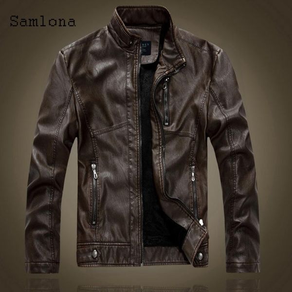 

men's fur & faux samlona mens pu leather jackets fashion motocycle jacket zipper winter warm coat overcoat men clothing 2021, Black