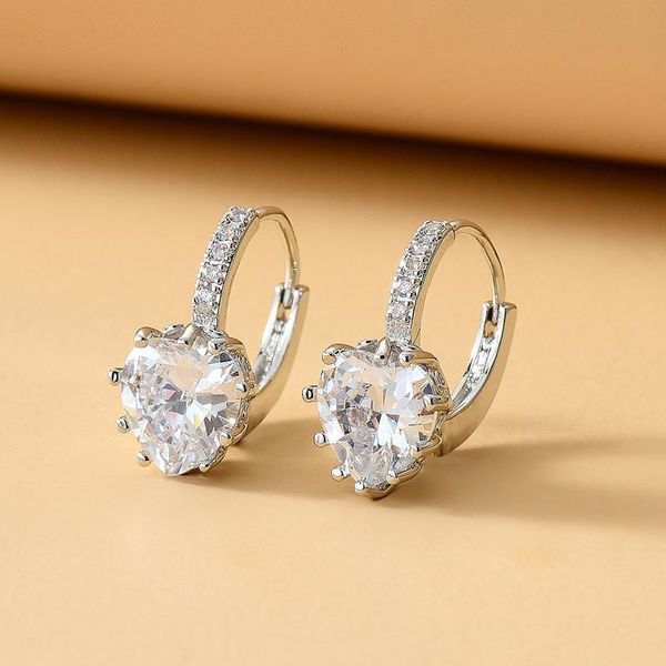 

hoop & huggie trendy big crystal heart earrings for women silver color zircon romantic wedding jewelry accessories, Golden;silver