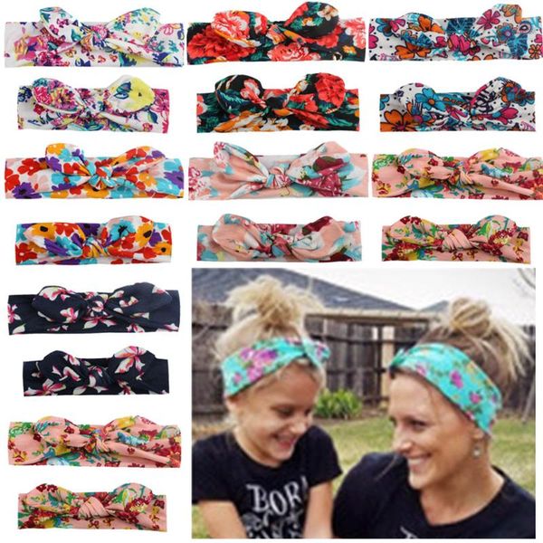 

hair accessories 2pcs parent-child women's bands print ears soft elastic knots girls headband cute baby headwear kids, Slivery;white