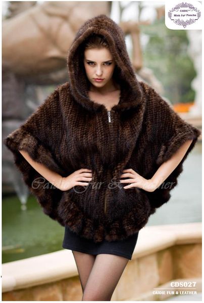 

women's fur & faux of luxury with a hood of mink skin mesh ic8v, Black