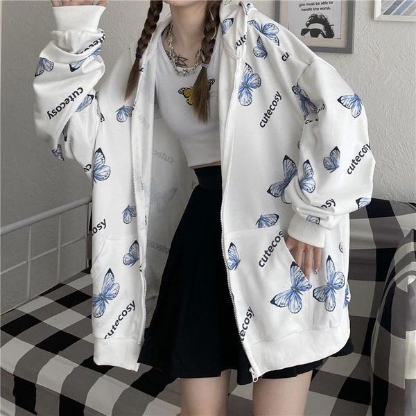 

women's hoodies & sweatshirts summer harajuku butterfly hoodie with zipper women sweatshirt 2021 spring oversized outerwear plus size, Black