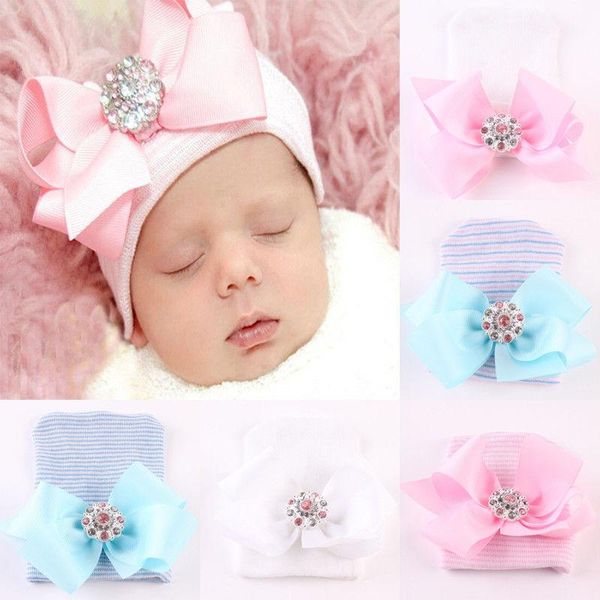 

hair accessories cute born baby infant girl comfy bowknot cap beanie hat 0-6 months, Slivery;white