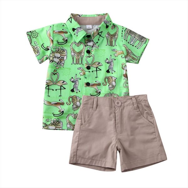 

1 6y summer infant kids boys clothes sets animal print short sleeve single breasted shorts 2pcs beachwear outfits, White