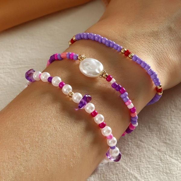 

charm bracelets 3pce/set handmade stone bracelet set colorful beaded pearl bangles for women fashion accessories pulseras feminina, Golden;silver