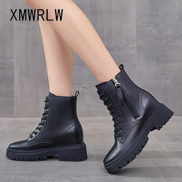 

boots xmwrlw women's ankle 2021 spring autumn hidden heel boot for women shoes genuine leather ladies, Black
