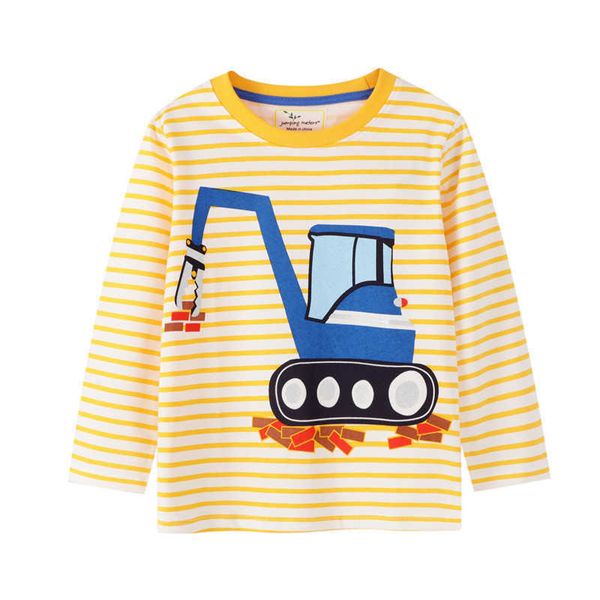 Springen Meter Cartoon-Figuren Jungen Baumwolle T-Shirts Streifen Baby Langarm Tops Kinder Herbst Winter Kleidung für 2-7T 210529