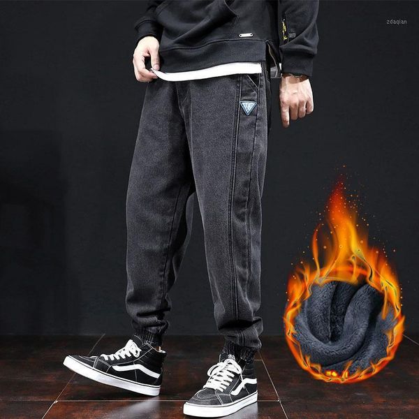 

winter men's jeans thickening loose men fashion trend mens pencil pants large size warm male vaqueros hombre, Blue
