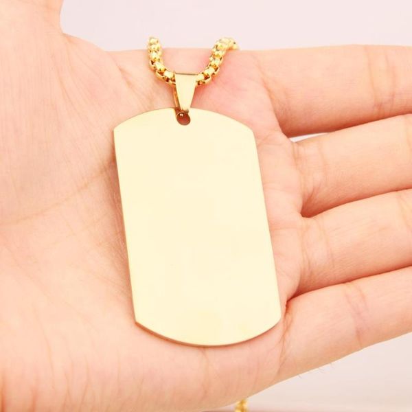 

cool gold color dog tag women men's stainless steel titanium pendant necklace with box chain necklaces, Silver