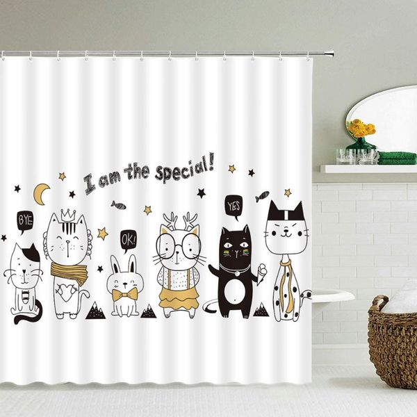 

waterproof shower curtain with 12 hooks cartoons cute cats dogs printed bath curtains polyester cloth bathroom accessories
