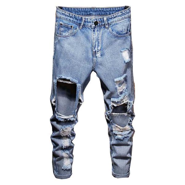 

men's pants pantalones vaqueros ceÃ±idos para hombre, ropa de calle diseÃ±ador coreano, desgastados, ajustados, con agujeros, hip hop, ve, Black