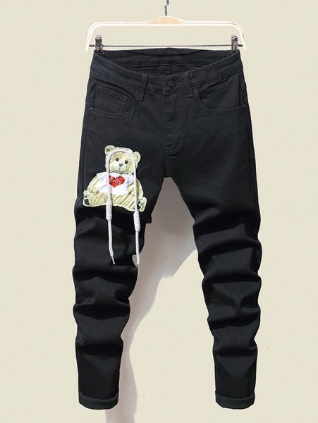 

men bear print rope detail jeans o5qn#, Blue