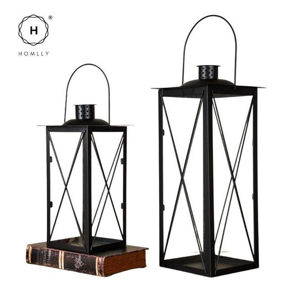 

candle holders homlly faux plants black metal & glass indoor lantern